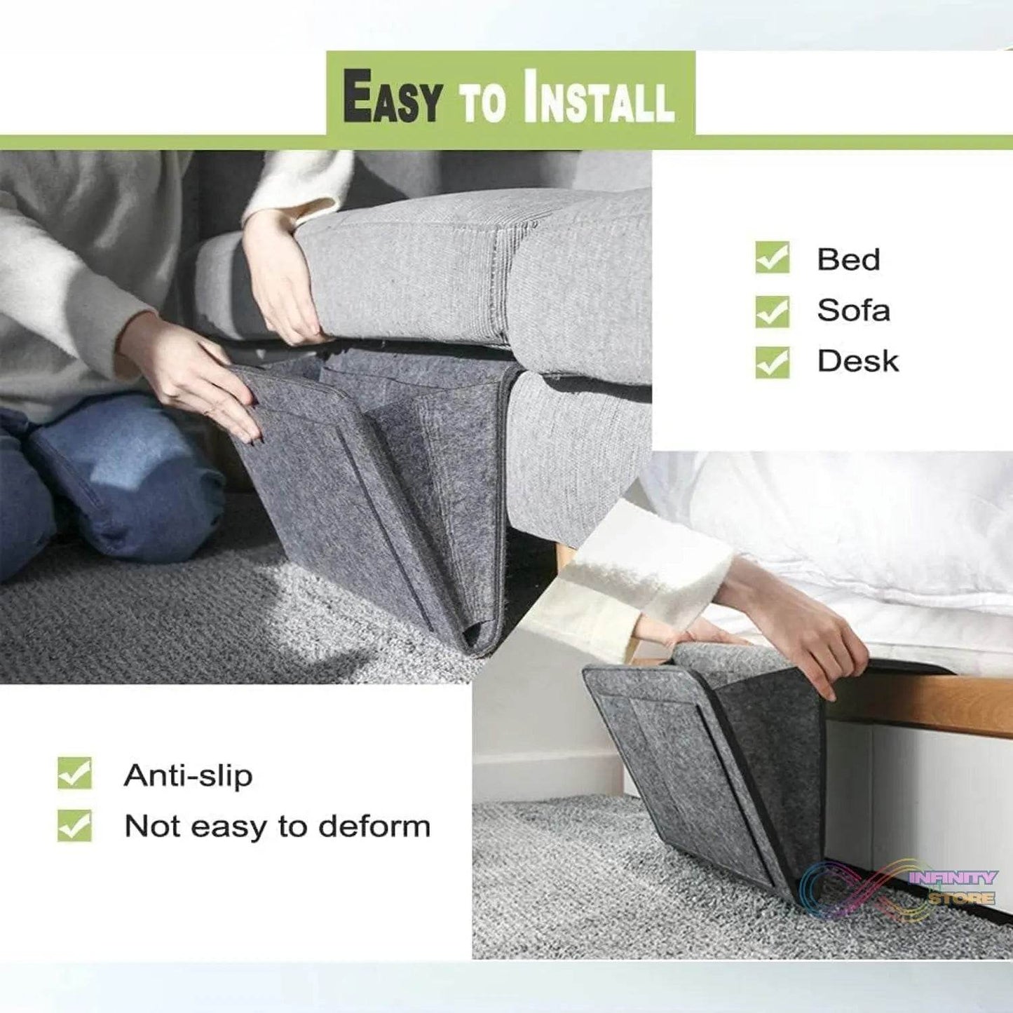 Flat Bedside Caddy, Bed Side Pocket Storage Organizer Bag with 5 Pockets (1 Pc) - infinityexculsivestore.com