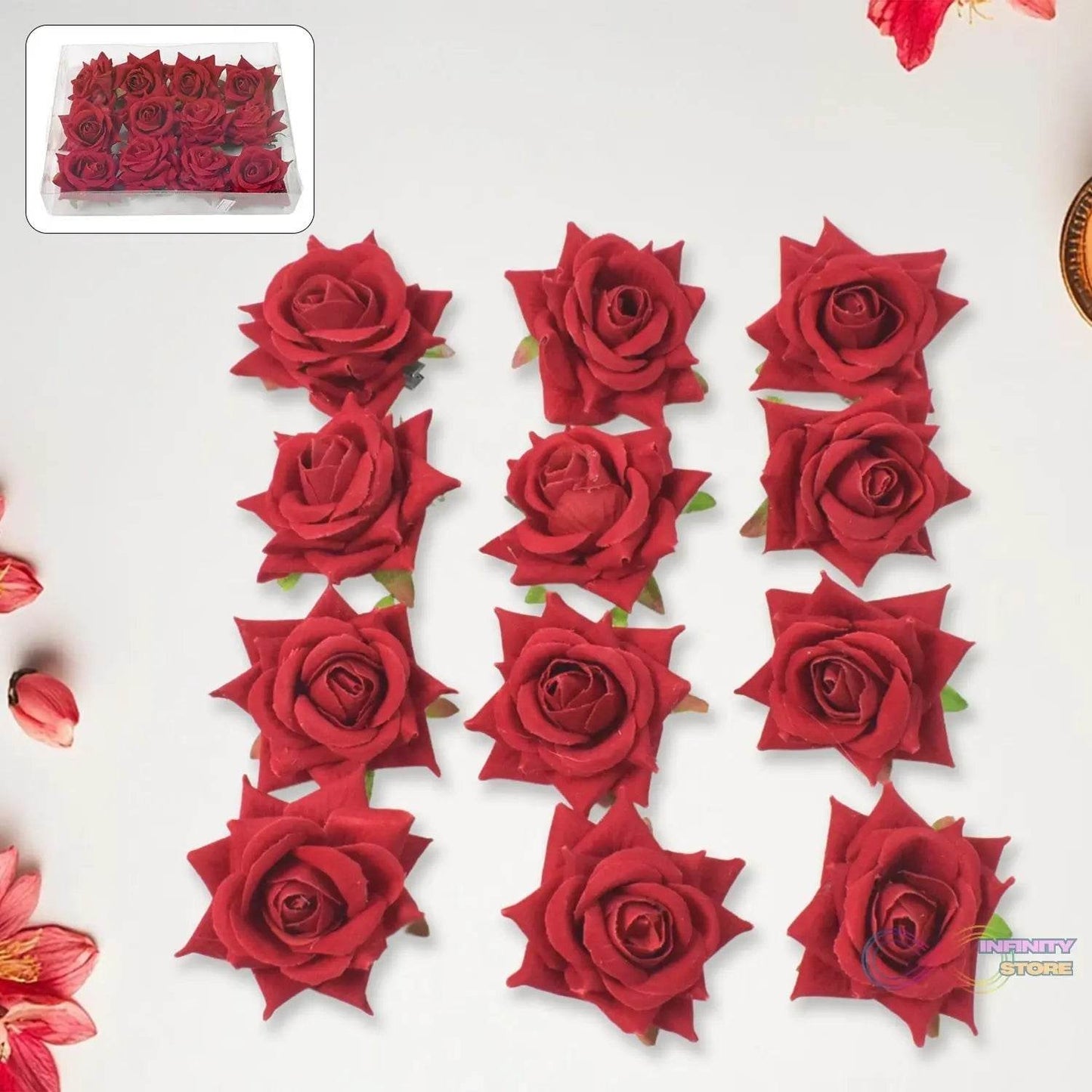 Flower Rose Hair Pin / Clip Velvet Flower Design (12 pcs Set) - infinityexculsivestore.com