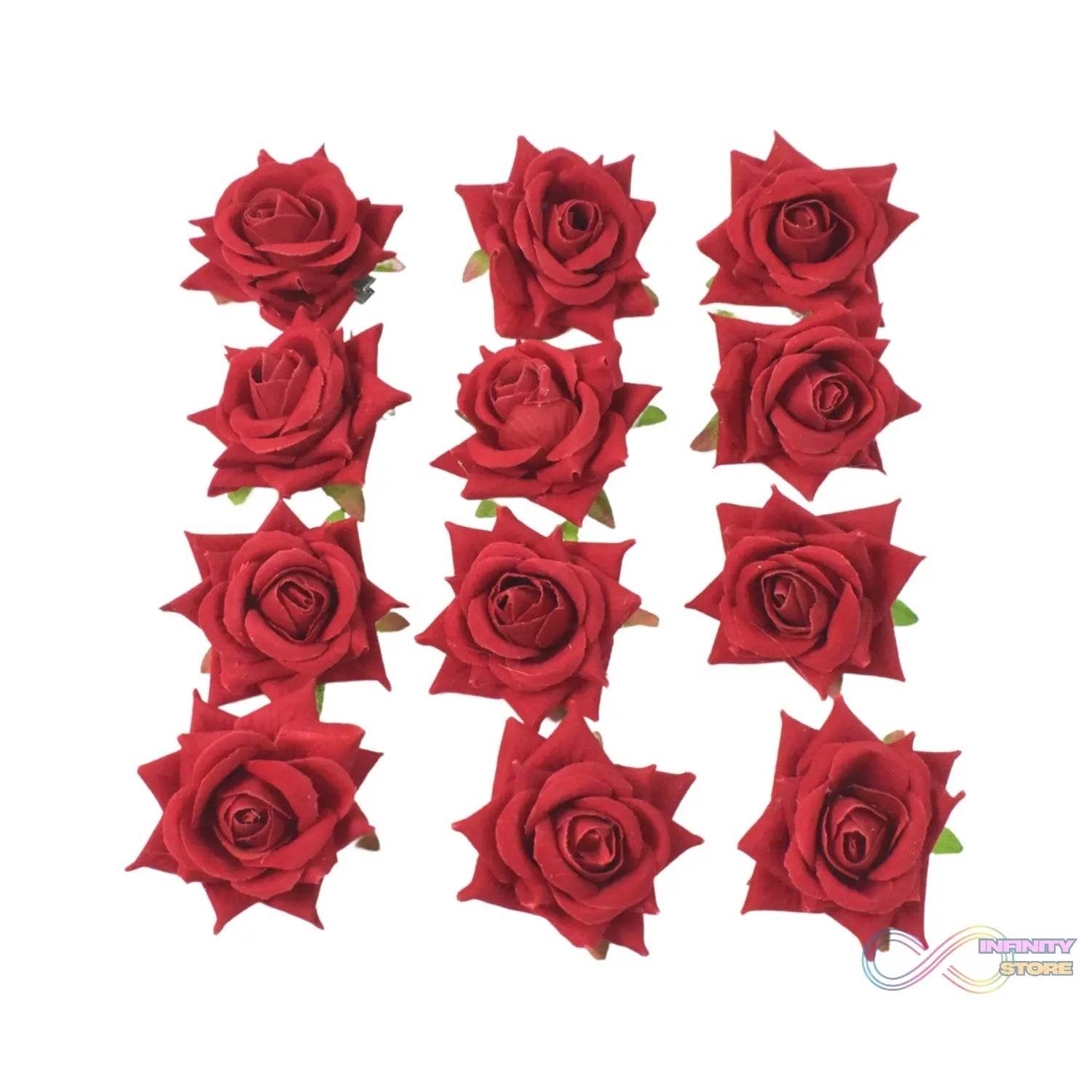 Flower Rose Hair Pin / Clip Velvet Flower Design (12 pcs Set) - infinityexculsivestore.com