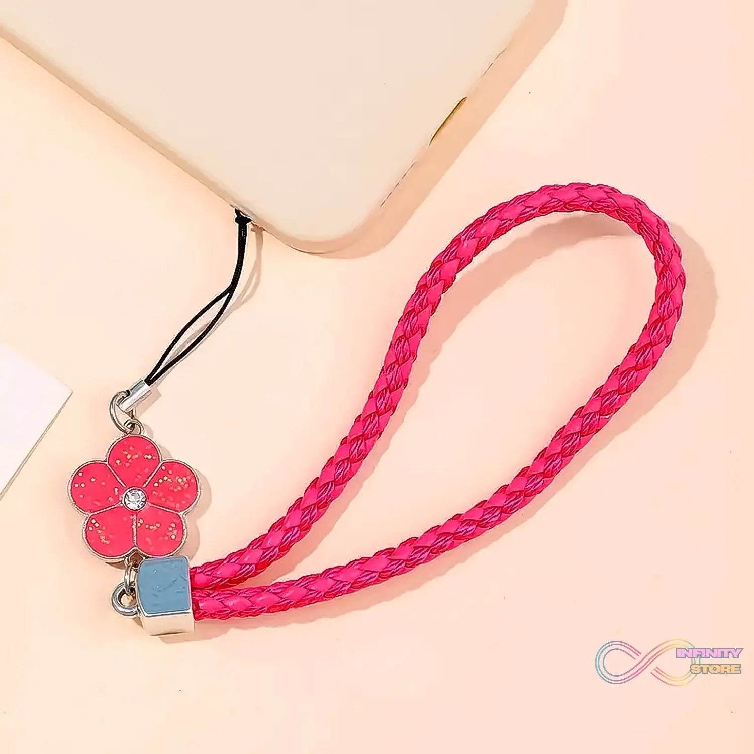 Flower Shape metal alloy pendant Nylon Braided leather hand strap lanyard phone (1 Pc / Multicolor) - infinityexculsivestore.com