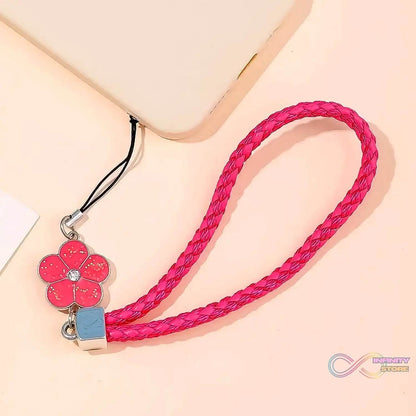 Flower Shape metal alloy pendant Nylon Braided leather hand strap lanyard phone (1 Pc / Multicolor) - infinityexculsivestore.com