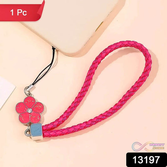 Flower Shape metal alloy pendant Nylon Braided leather hand strap lanyard phone (1 Pc / Multicolor) - infinityexculsivestore.com
