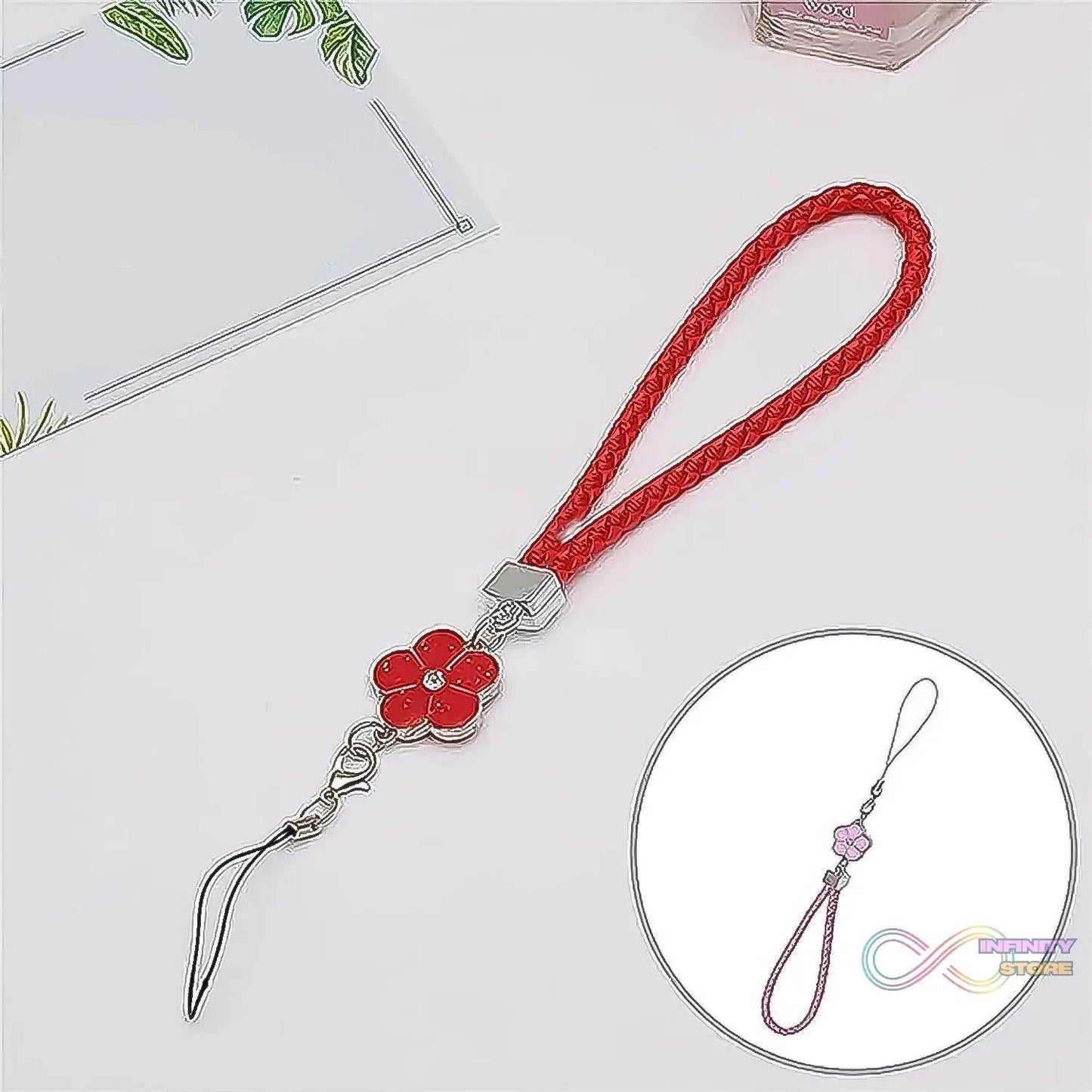 Flower Shape metal alloy pendant Nylon Braided leather hand strap lanyard phone (1 Pc / Multicolor) - infinityexculsivestore.com