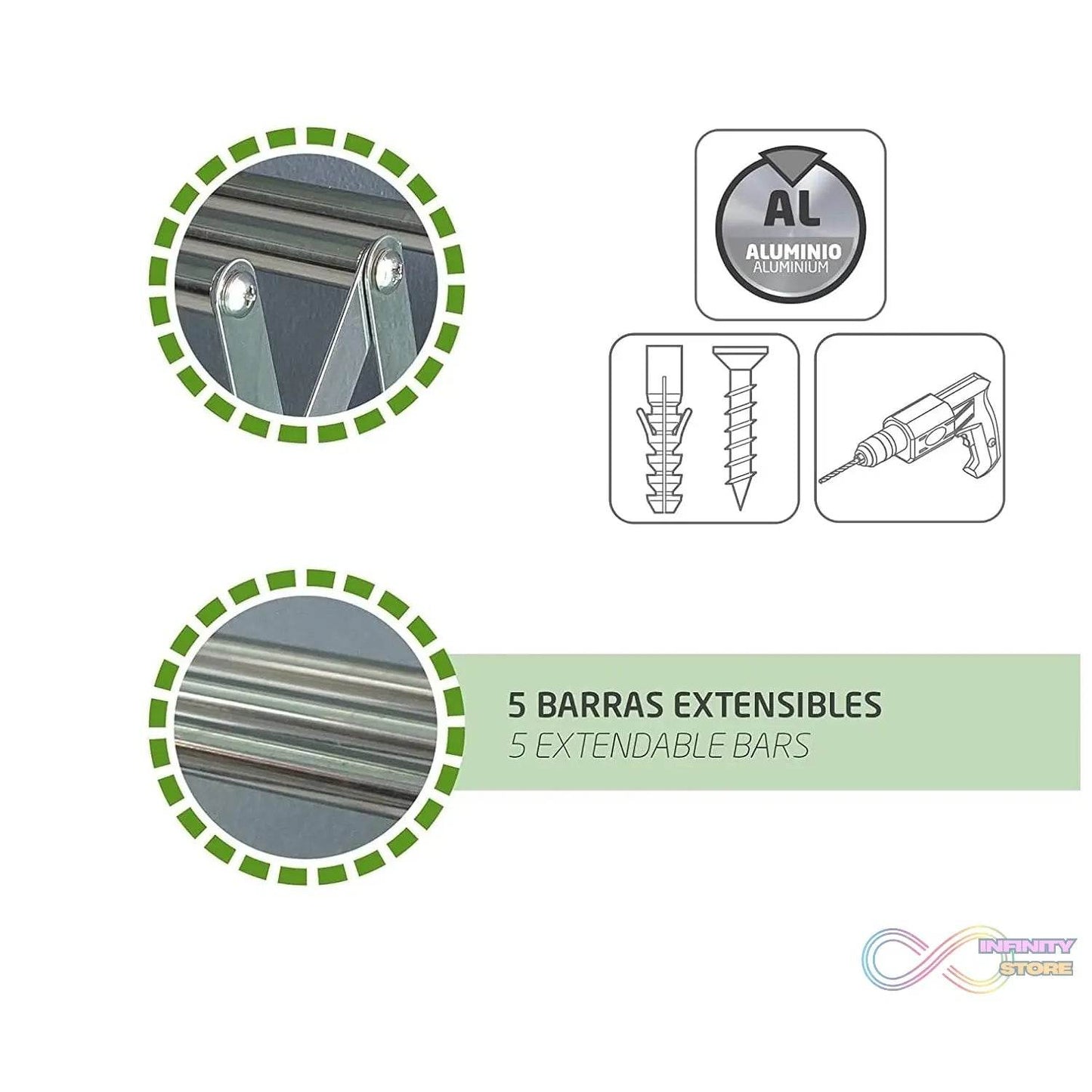 Foldable Extendable Drying Rack | Suitable for Hanging All Types of Clothes | Ideal for Interior and Exterior, Made of High Resistance Aluminum for Bathroom Indoor Outdoor - infinityexculsivestore.com