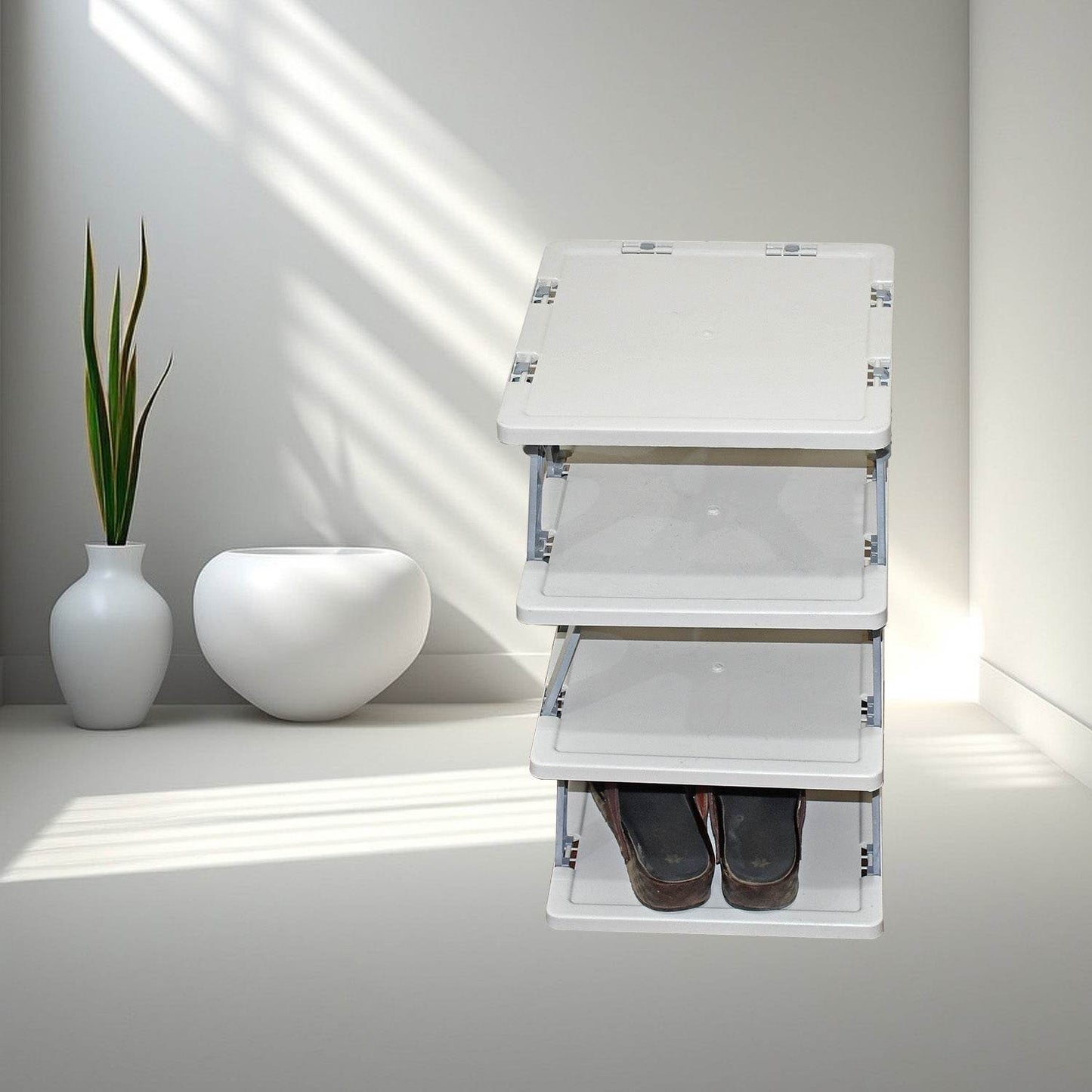 Foldable Shoe Rack (1 Pc, 4 Layers): Space-Saving, Entryway Storage - infinityexculsivestore.com