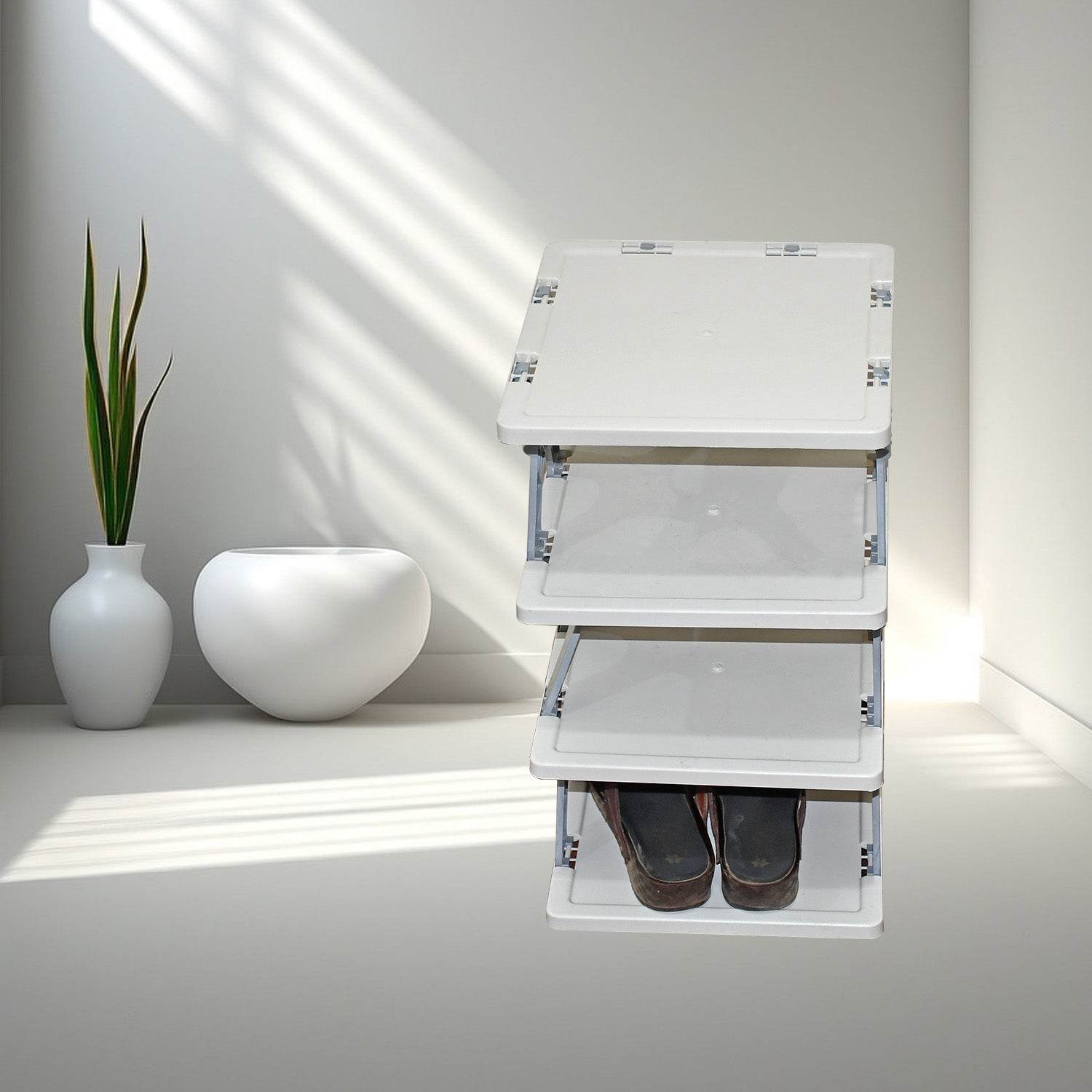 Foldable Shoe Rack (1 Pc, 4 Layers): Space-Saving, Entryway Storage - infinityexculsivestore.com