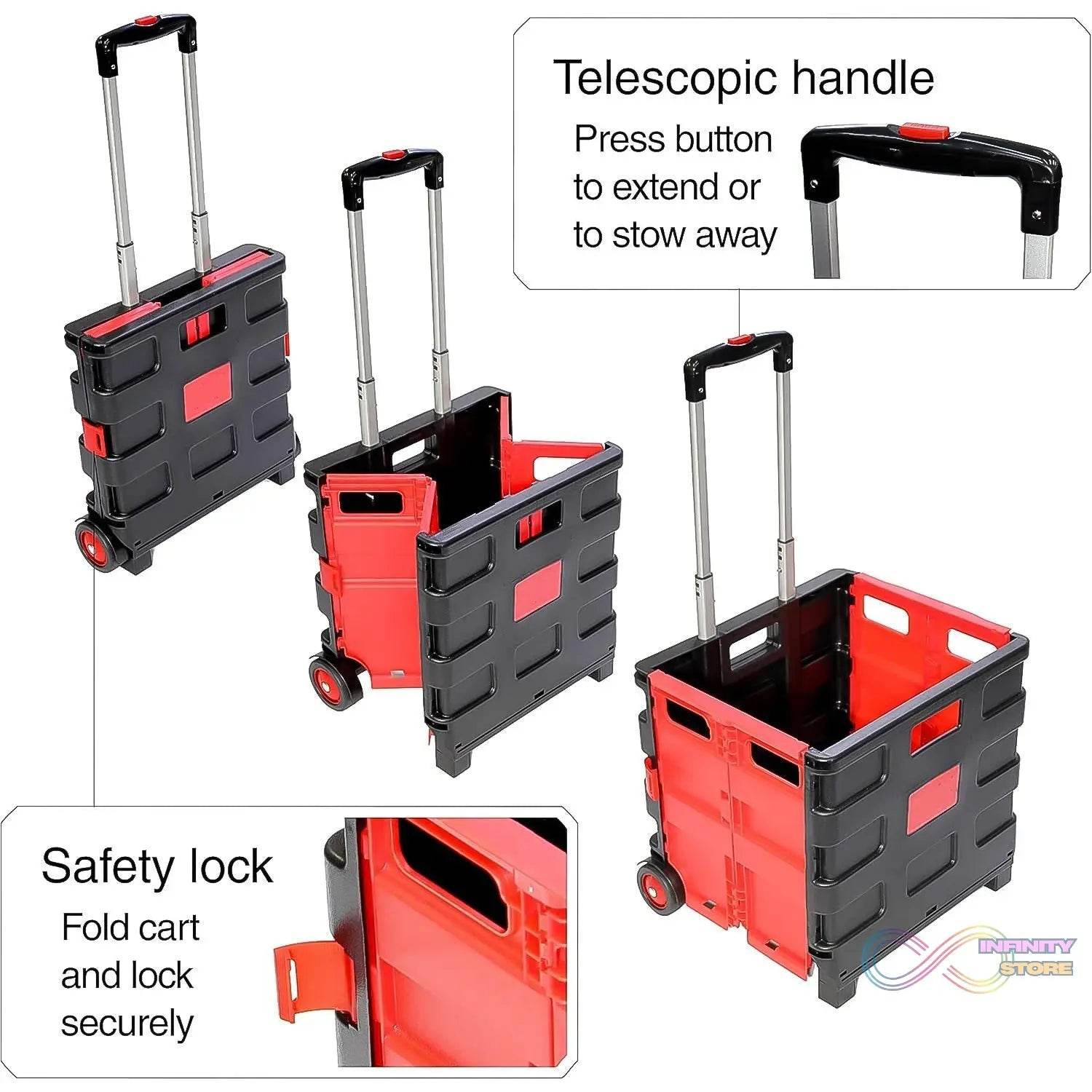 Foldable Shopping Grocery Trolley / Cart Travel Portable Food Basket (1 Pc) - infinityexculsivestore.com
