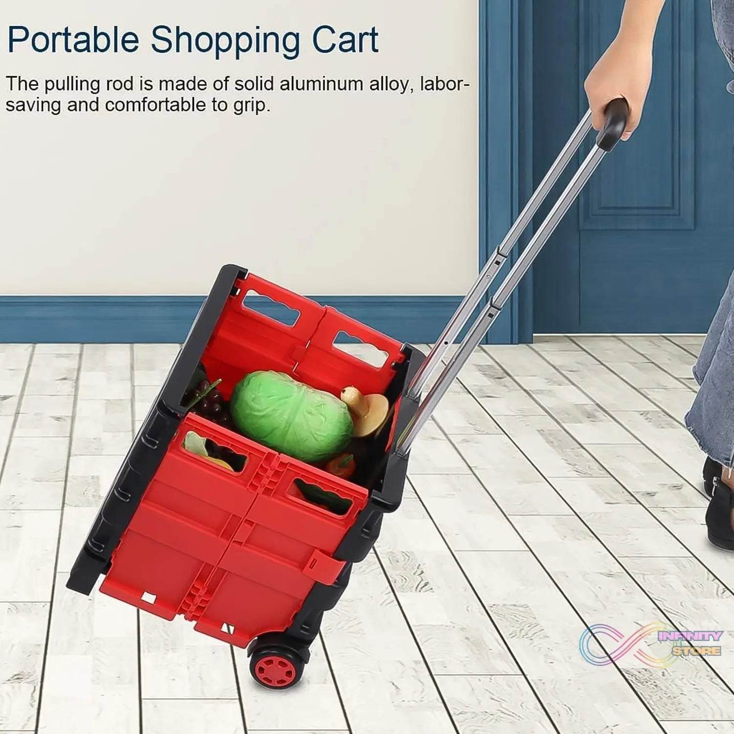 Foldable Shopping Grocery Trolley / Cart Travel Portable Food Basket (1 Pc) - infinityexculsivestore.com
