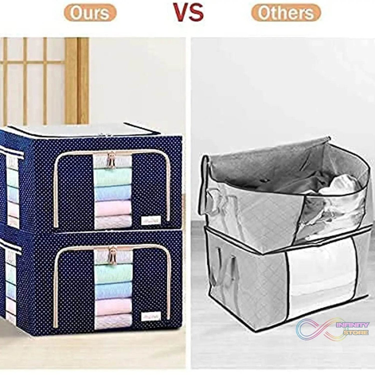 Foldable Steel Frame Clothes Living Storage Organizer Handled Bag - infinityexculsivestore.com