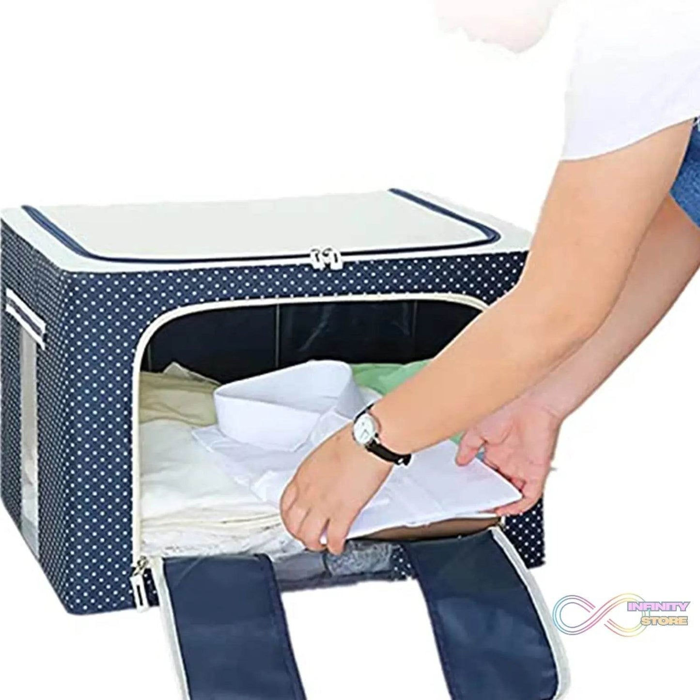 Foldable Steel Frame Clothes Living Storage Organizer Handled Bag - infinityexculsivestore.com
