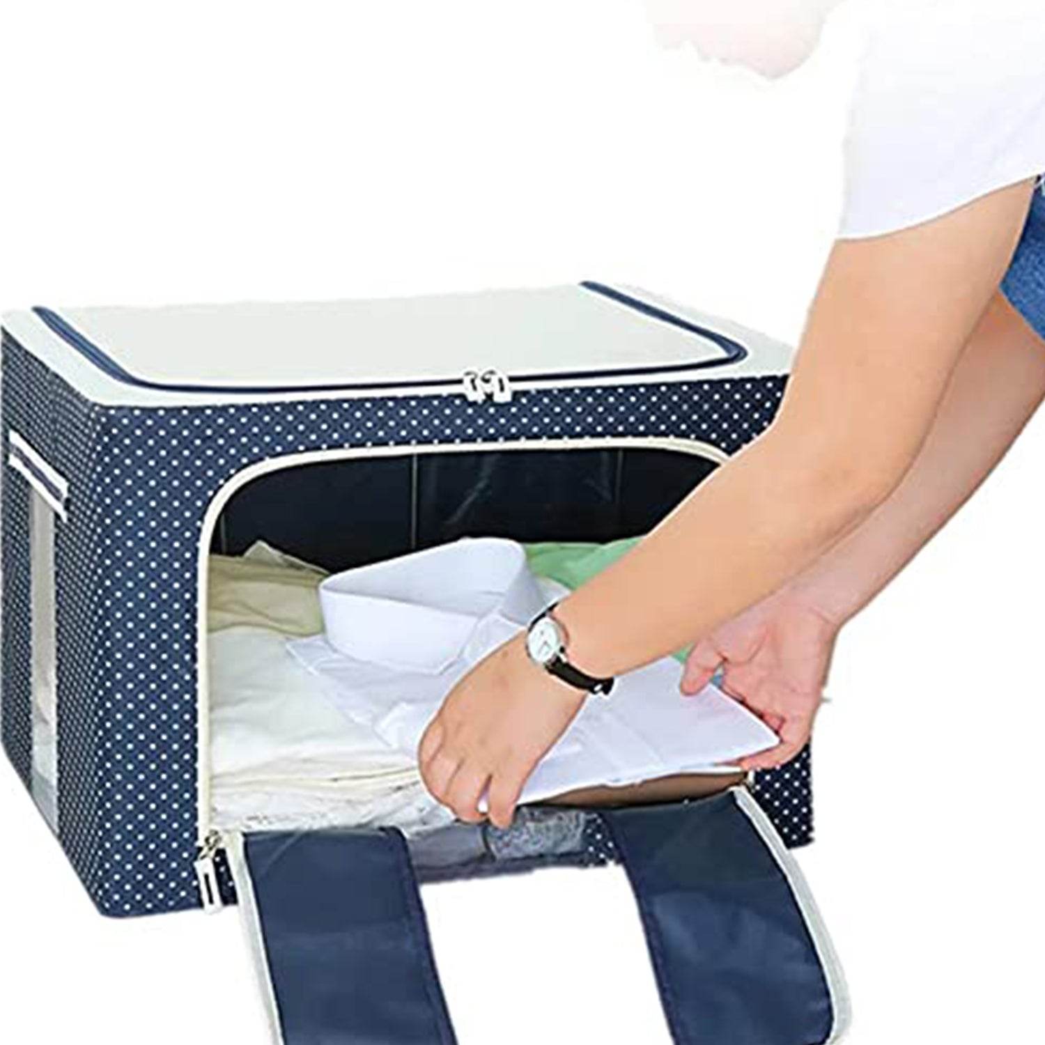 Foldable Steel Frame Clothes Living Storage Organizer Handled Bag - infinityexculsivestore.com
