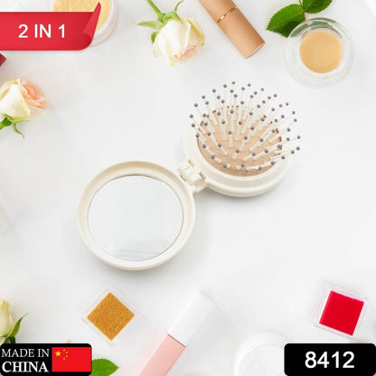 Foldable Travel Mirror Hair Brushes, 1pc Round Portable Folding Pocket Hair Brush, Mini Hair Comb Compact Travel Size, Hair Massage Comb, For Men Women And Girls - infinityexculsivestore.com