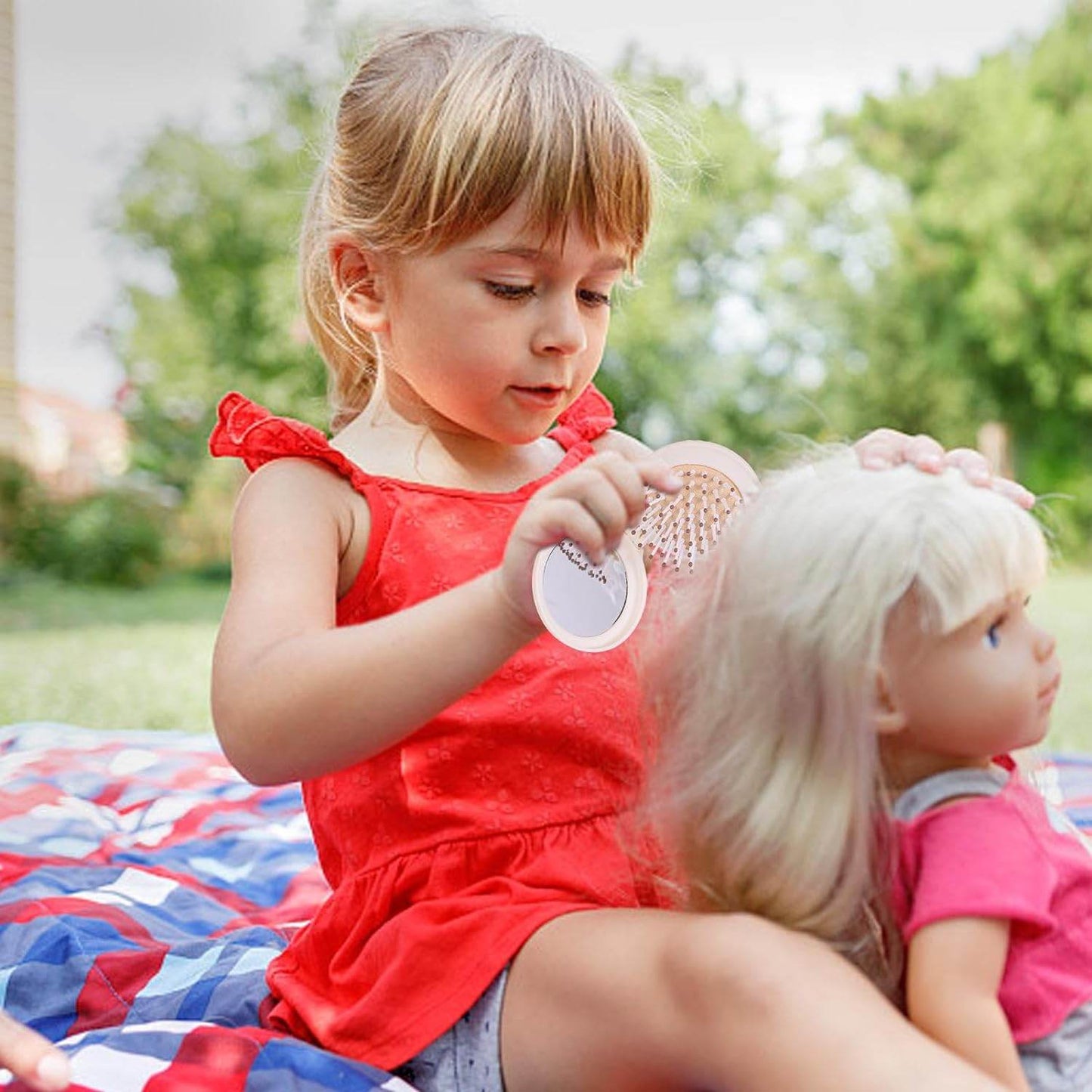 Foldable Travel Mirror Hair Brushes, 1pc Round Portable Folding Pocket Hair Brush, Mini Hair Comb Compact Travel Size, Hair Massage Comb, For Men Women And Girls - infinityexculsivestore.com