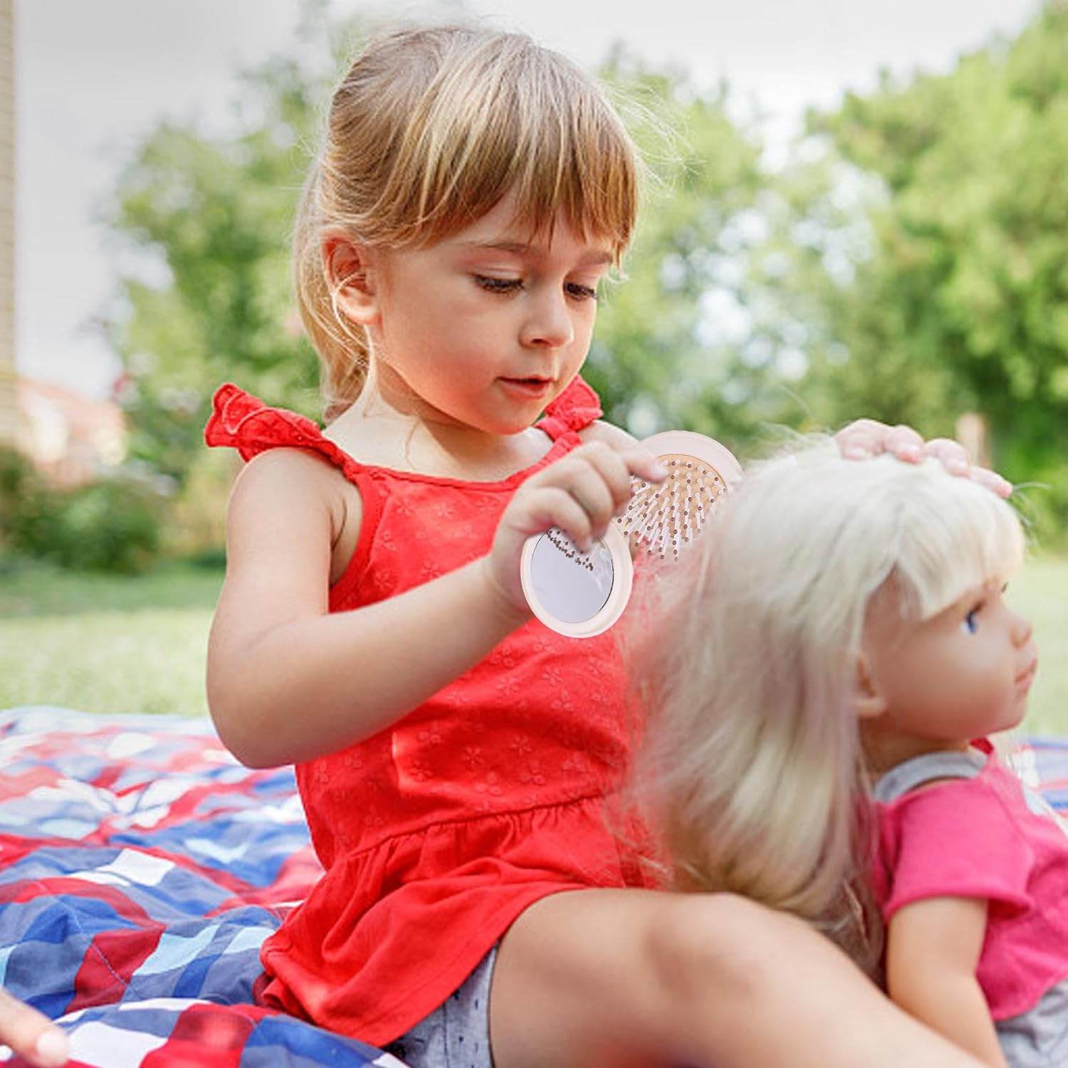 Foldable Travel Mirror Hair Brushes, 1pc Round Portable Folding Pocket Hair Brush, Mini Hair Comb Compact Travel Size, Hair Massage Comb, For Men Women And Girls - infinityexculsivestore.com