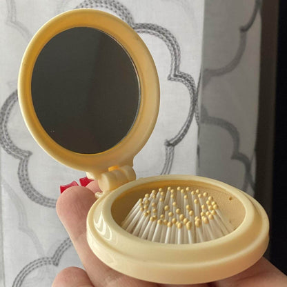 Foldable Travel Mirror Hair Brushes, 1pc Round Portable Folding Pocket Hair Brush, Mini Hair Comb Compact Travel Size, Hair Massage Comb, For Men Women And Girls - infinityexculsivestore.com