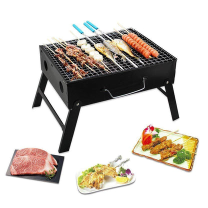 Folding Barbeque Charcoal Grill Oven (Black, Carbon Steel) - infinityexculsivestore.com