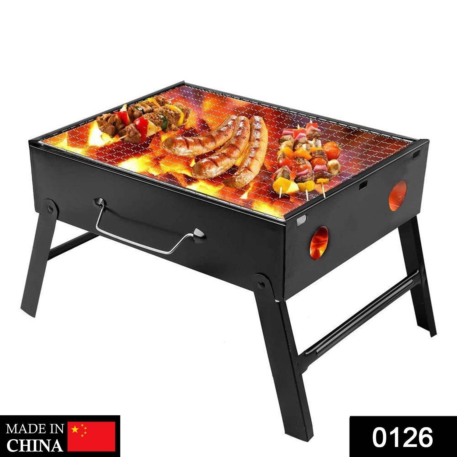 Folding Barbeque Charcoal Grill Oven (Black, Carbon Steel) - infinityexculsivestore.com