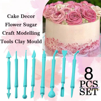 Fondant Cake Decor Flower Sugar Craft Modelling Tools Clay Mould (8PC - Set) - infinityexculsivestore.com