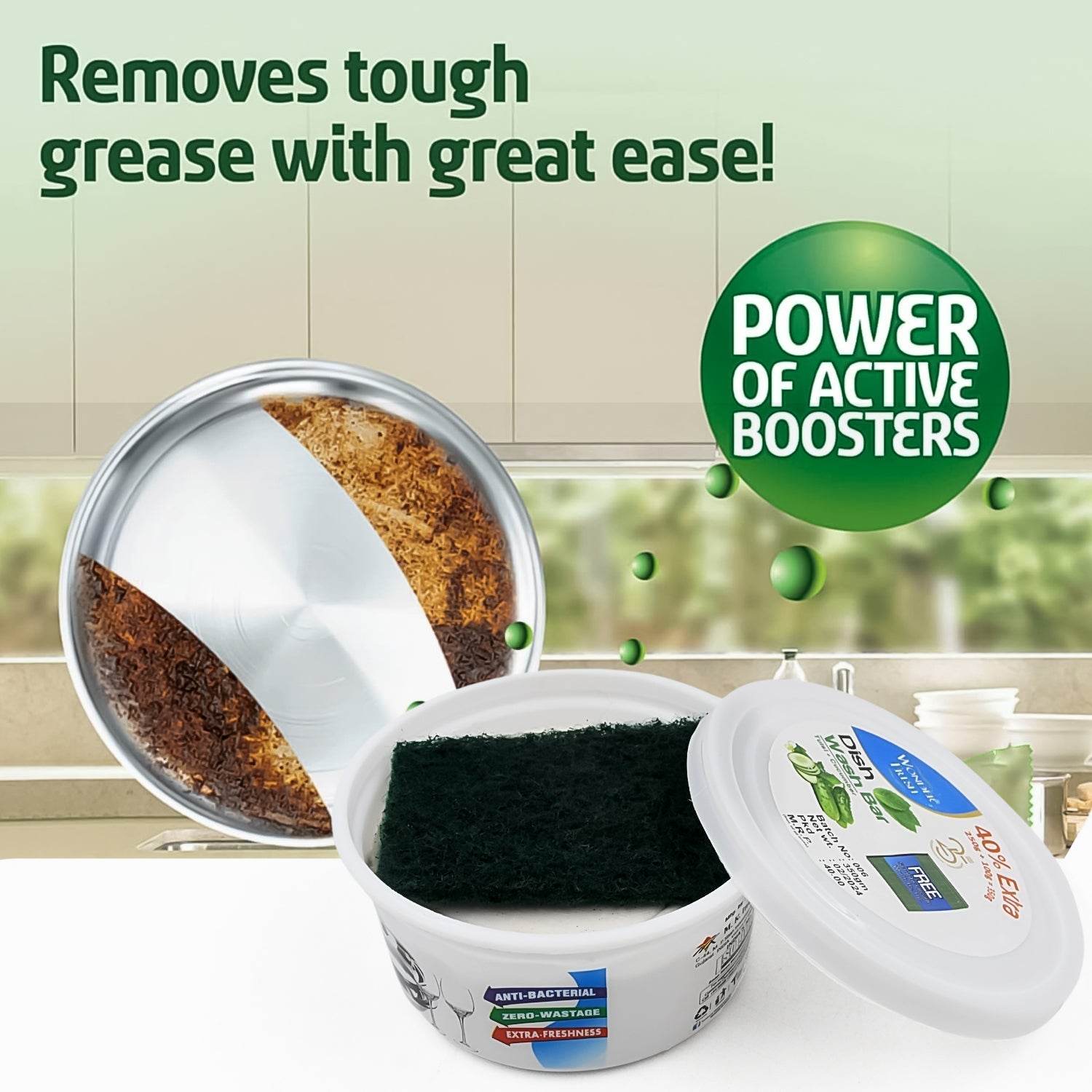 Fresh Mix Flavor Round Dishwash Bar With Super Scrubber Free Complete Dishwashing Solution, Tough Stains Remover (350 Gm) - infinityexculsivestore.com