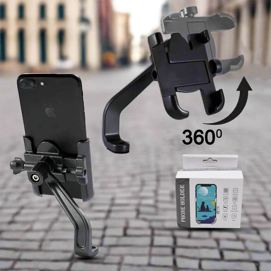 Full Metal Body Bike & Scooty 360 Degree Rotating Mobile Holder Stand for Bicycle, Motorcycle, Scooty for Maps and GPS Navigation Fits All Smartphones (1 Pc) - infinityexculsivestore.com