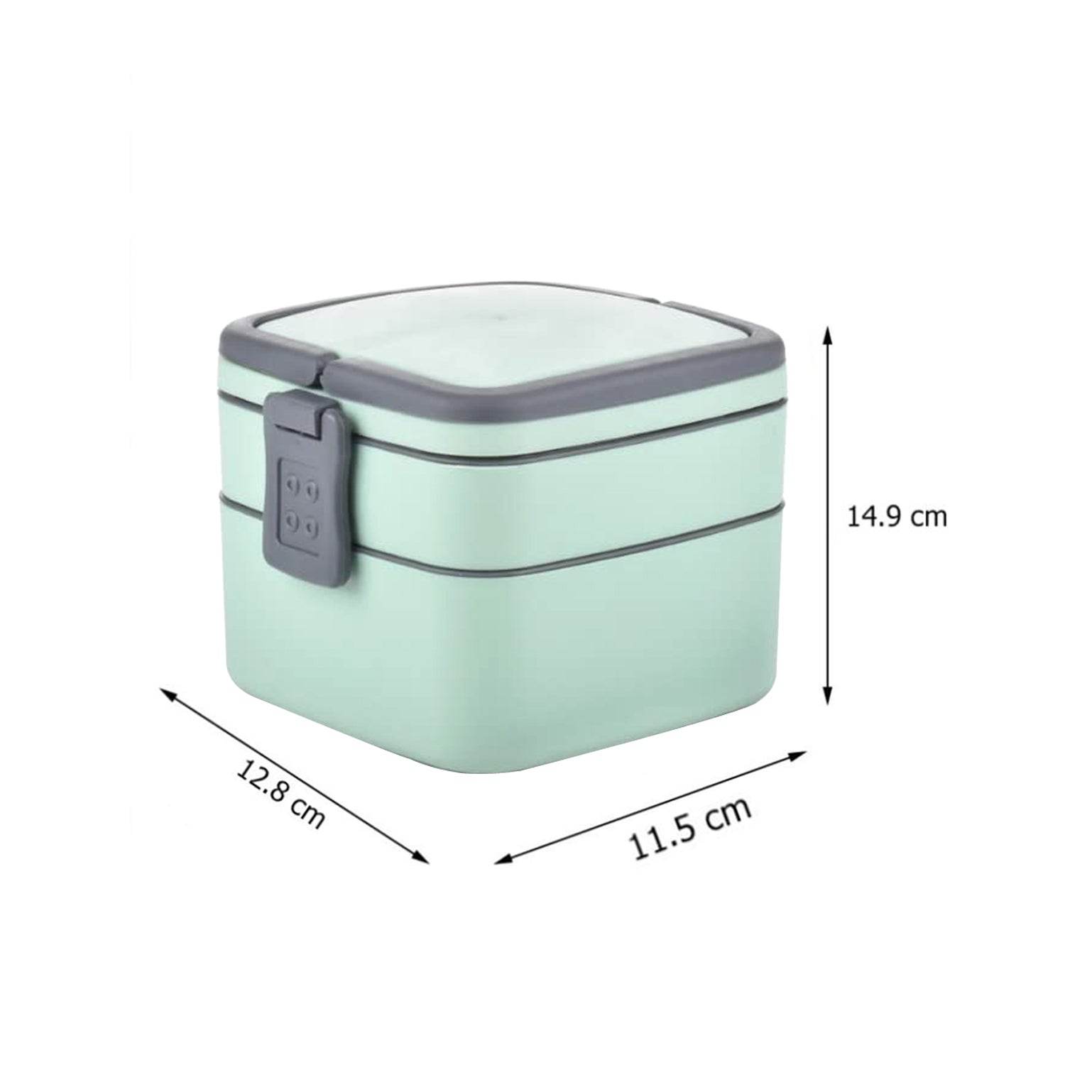 GREEN DOUBLE-LAYER PORTABLE LUNCH BOX STACKABLE WITH CARRYING HANDLE AND SPOON LUNCH BOX , Bento Lunch Box - infinityexculsivestore.com