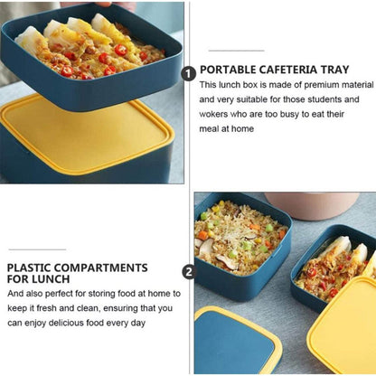 GREEN DOUBLE-LAYER PORTABLE LUNCH BOX STACKABLE WITH CARRYING HANDLE AND SPOON LUNCH BOX , Bento Lunch Box - infinityexculsivestore.com