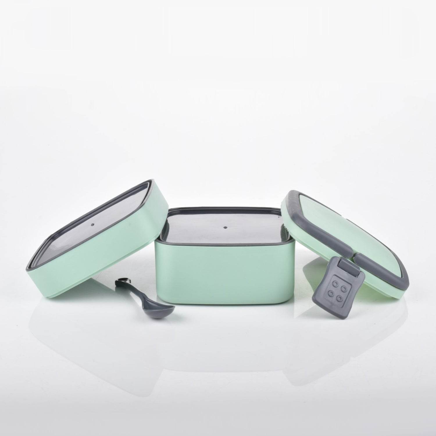 GREEN DOUBLE-LAYER PORTABLE LUNCH BOX STACKABLE WITH CARRYING HANDLE AND SPOON LUNCH BOX , Bento Lunch Box - infinityexculsivestore.com