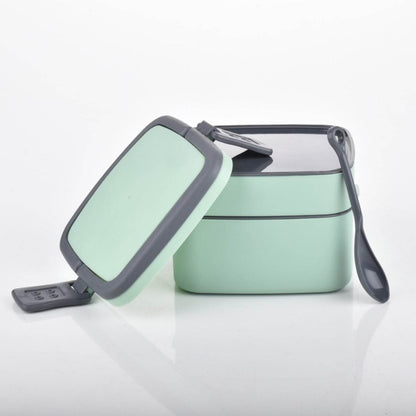 GREEN DOUBLE-LAYER PORTABLE LUNCH BOX STACKABLE WITH CARRYING HANDLE AND SPOON LUNCH BOX , Bento Lunch Box - infinityexculsivestore.com