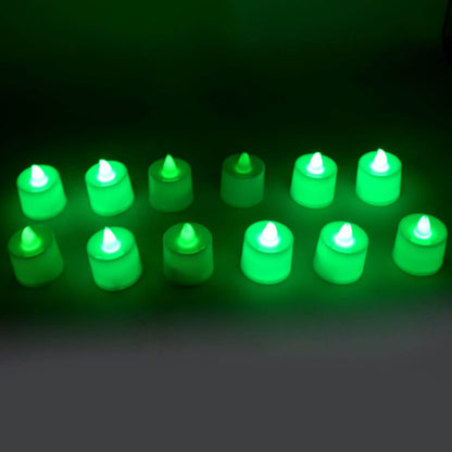 GREEN FLAMELESS LED TEALIGHTS, SMOKELESS PLASTIC DECORATIVE CANDLES - LED TEA LIGHT CANDLE FOR HOME DECORATION (PACK OF 12) - infinityexculsivestore.com