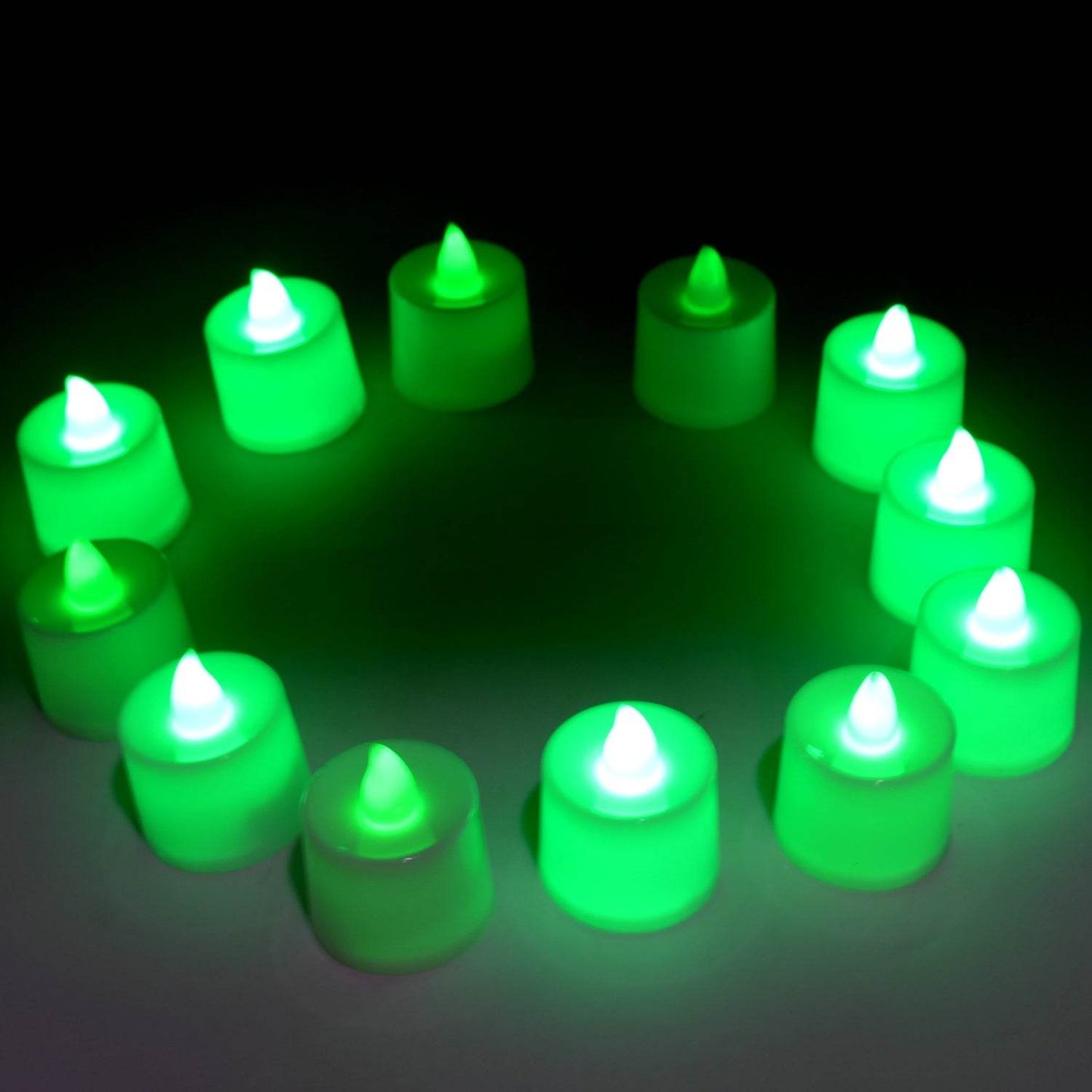 GREEN FLAMELESS LED TEALIGHTS, SMOKELESS PLASTIC DECORATIVE CANDLES - LED TEA LIGHT CANDLE FOR HOME DECORATION (PACK OF 12) - infinityexculsivestore.com