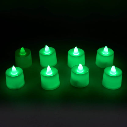 GREEN FLAMELESS LED TEALIGHTS, SMOKELESS PLASTIC DECORATIVE CANDLES - LED TEA LIGHT CANDLE FOR HOME DECORATION (PACK OF 8) - infinityexculsivestore.com