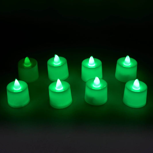 GREEN FLAMELESS LED TEALIGHTS, SMOKELESS PLASTIC DECORATIVE CANDLES - LED TEA LIGHT CANDLE FOR HOME DECORATION (PACK OF 8) - infinityexculsivestore.com