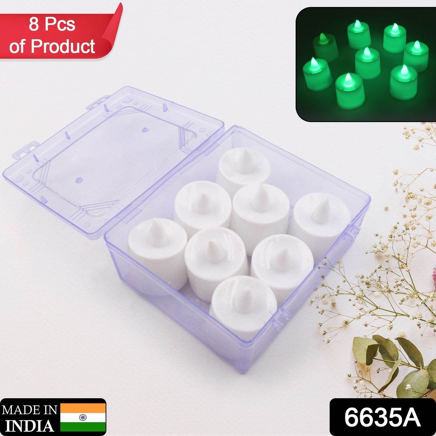 GREEN FLAMELESS LED TEALIGHTS, SMOKELESS PLASTIC DECORATIVE CANDLES - LED TEA LIGHT CANDLE FOR HOME DECORATION (PACK OF 8) - infinityexculsivestore.com