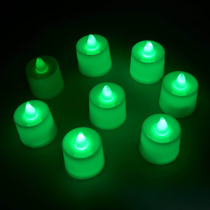 GREEN FLAMELESS LED TEALIGHTS, SMOKELESS PLASTIC DECORATIVE CANDLES - LED TEA LIGHT CANDLE FOR HOME DECORATION (PACK OF 8) - infinityexculsivestore.com