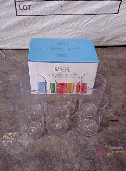 Ganesh Classic Plastic Glass Set of-6 (Each Glass 350ml) - infinityexculsivestore.com