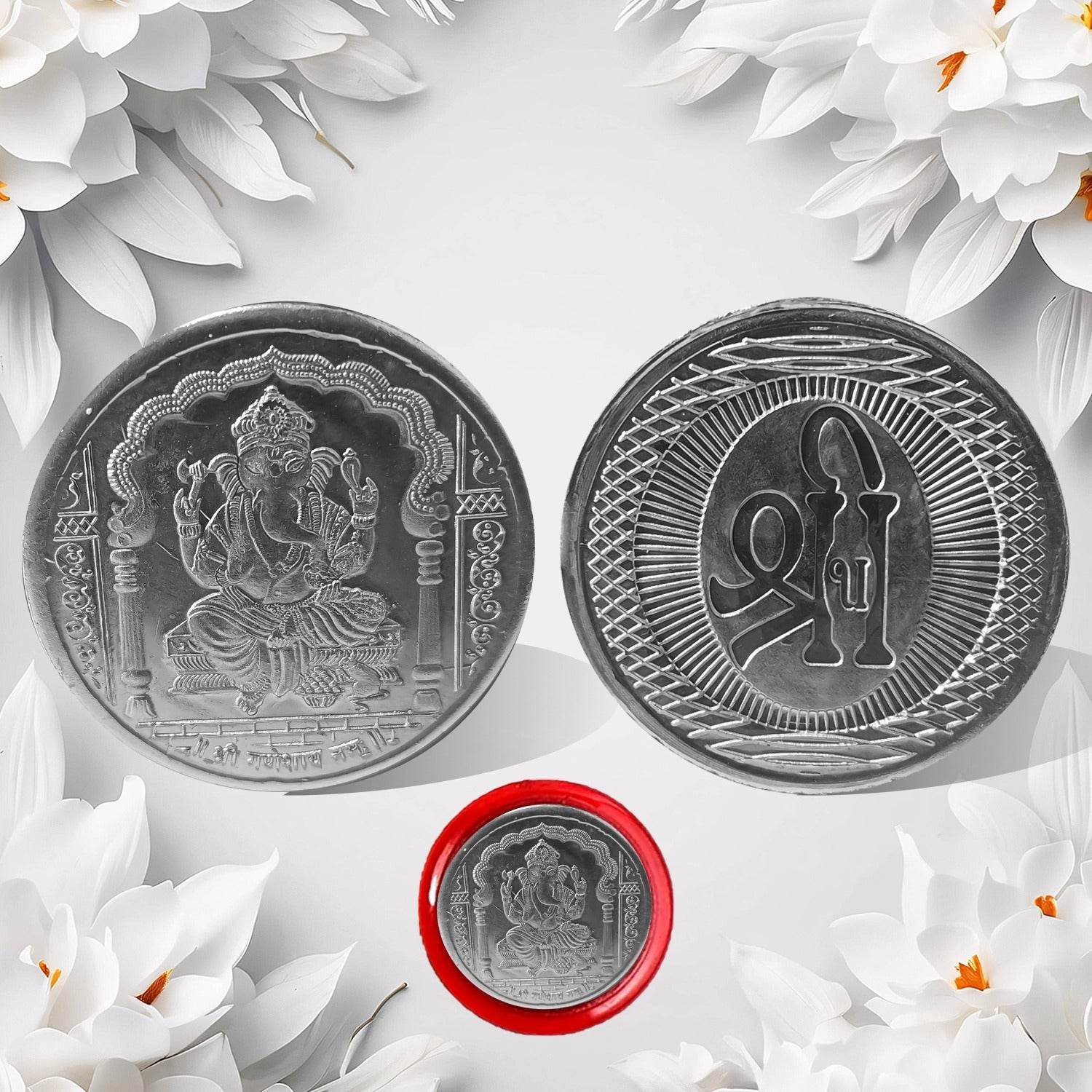 Ganesh Ji, Silver color Coin for Gift & Pooja | Silver Coin | Silver Coin / Diwali Gift (1 Pc / (Metal is not silver) - infinityexculsivestore.com