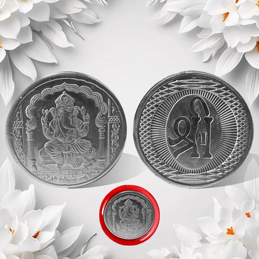 Ganesh Ji, Silver color Coin for Gift & Pooja | Silver Coin | Silver Coin / Diwali Gift (1 Pc / (Metal is not silver) - infinityexculsivestore.com