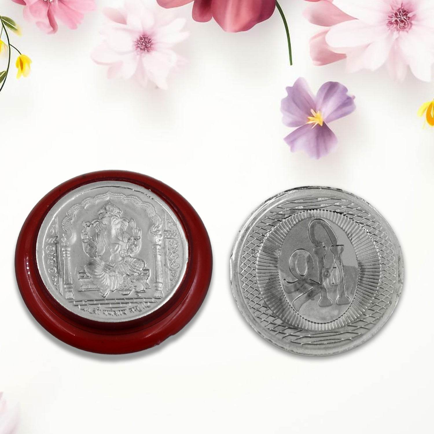 Ganesh Ji, Silver color Coin for Gift & Pooja | Silver Coin | Silver Coin / Diwali Gift (1 Pc / (Metal is not silver) - infinityexculsivestore.com