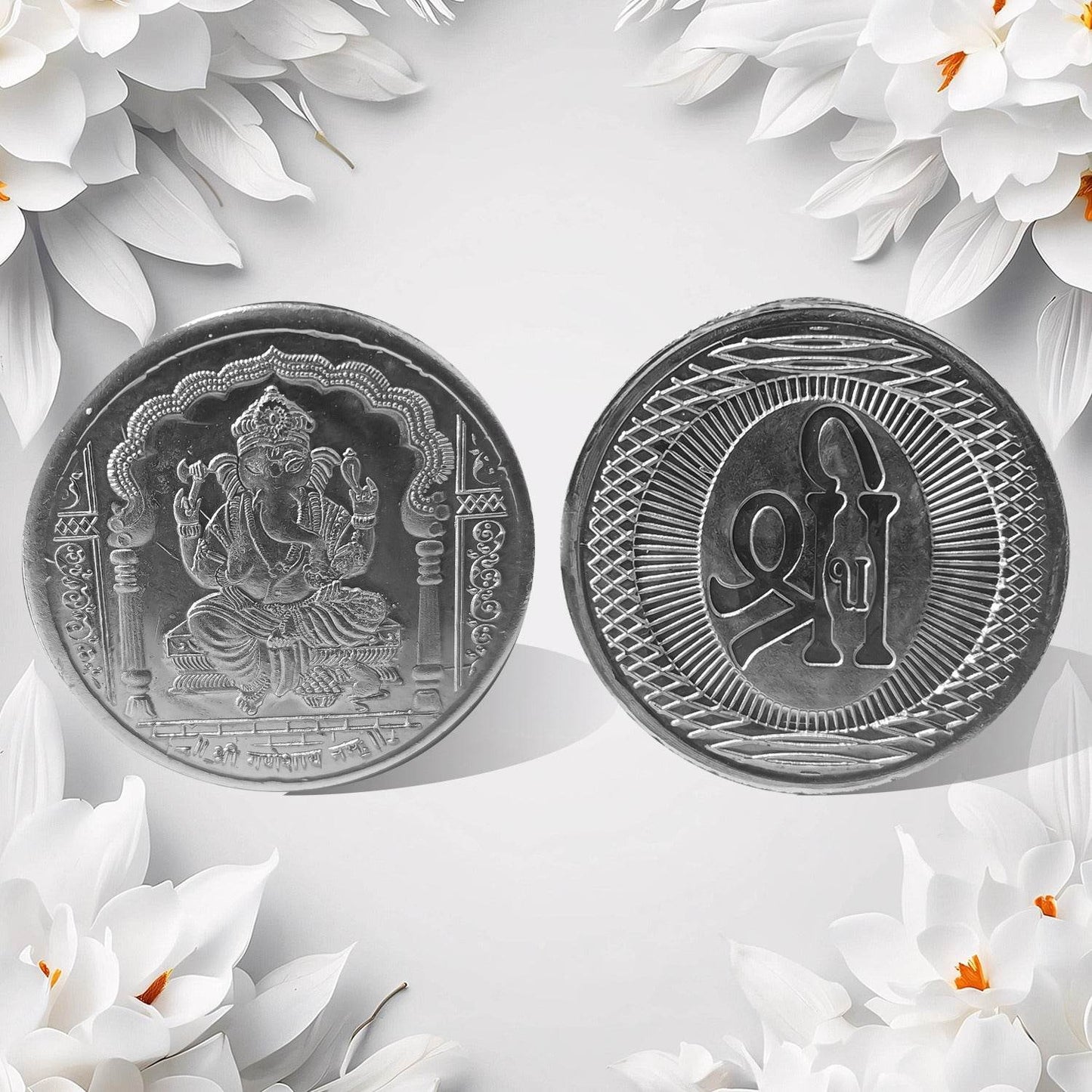 Ganesh Ji, Silver color Coin for Gift & Pooja | Silver Coin | Silver Coin / Diwali Gift (1 Pc / (Metal is not silver) - infinityexculsivestore.com
