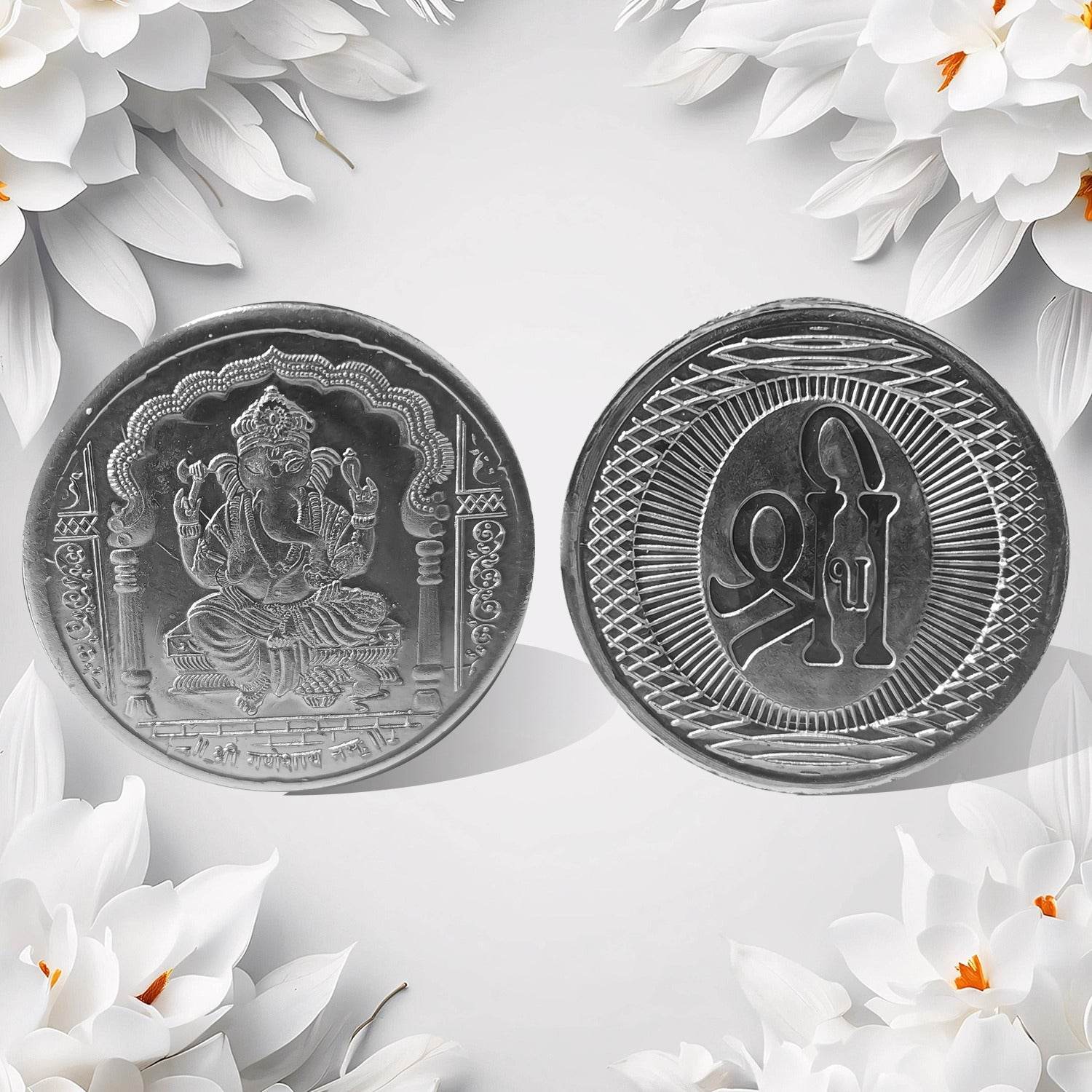 Ganesh Ji, Silver color Coin for Gift & Pooja | Silver Coin | Silver Coin / Diwali Gift (1 Pc / (Metal is not silver) - infinityexculsivestore.com