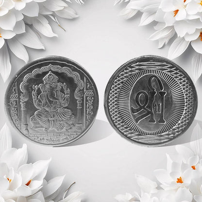 Ganesh Ji, Silver color Coin for Gift & Pooja | Silver Coin | Silver Coin / Diwali Gift (1 Pc / (Metal is not silver) - infinityexculsivestore.com