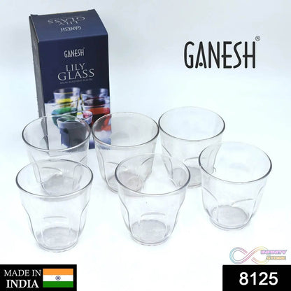Ganesh Lily glass Break Resistant plastic set of 6Pcs (300 Ml) - infinityexculsivestore.com