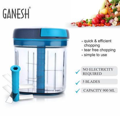 Ganesh Master Chopper with 5 Stainless Steel Blades, XL Large Jumbo Chopper (900 Ml) - infinityexculsivestore.com