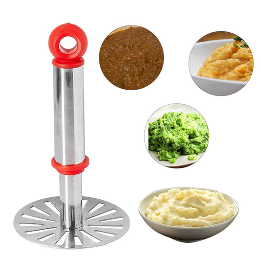 Ganesh Potato / Pav Bhaji Masher with Plastic Handle, Silver & Plastic - Oval Pav Masher, Potato 1-Piece, Smasher Handle, Multicolor - infinityexculsivestore.com