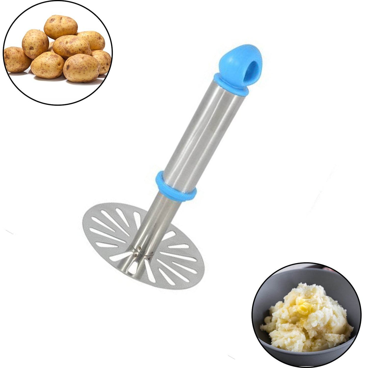 Ganesh Potato / Pav Bhaji Masher with Plastic Handle, Silver & Plastic - Oval Pav Masher, Potato 1-Piece, Smasher Handle, Multicolor - infinityexculsivestore.com
