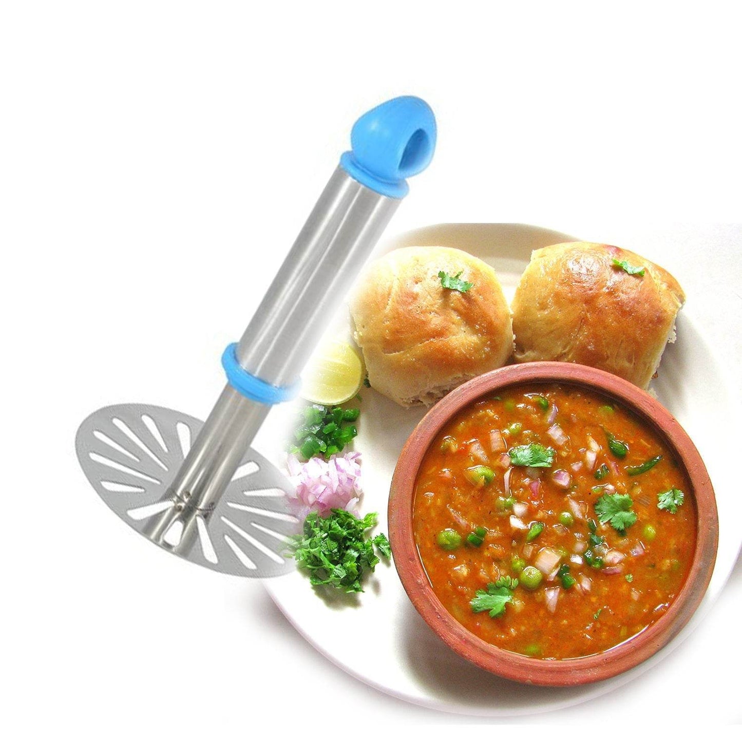 Ganesh Potato / Pav Bhaji Masher with Plastic Handle, Silver & Plastic - Oval Pav Masher, Potato 1-Piece, Smasher Handle, Multicolor - infinityexculsivestore.com