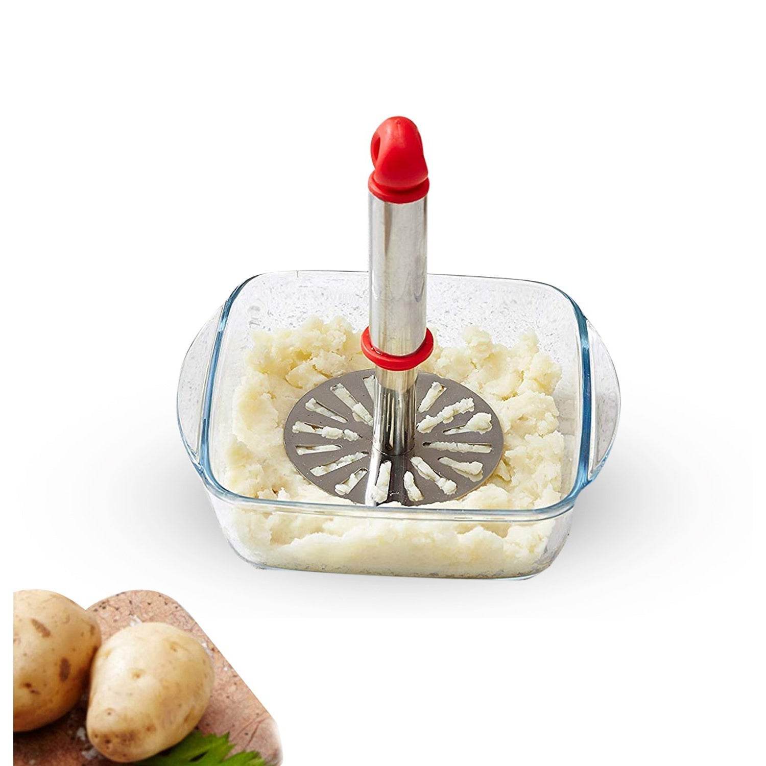 Ganesh Potato / Pav Bhaji Masher with Plastic Handle, Silver & Plastic - Oval Pav Masher, Potato 1-Piece, Smasher Handle, Multicolor - infinityexculsivestore.com