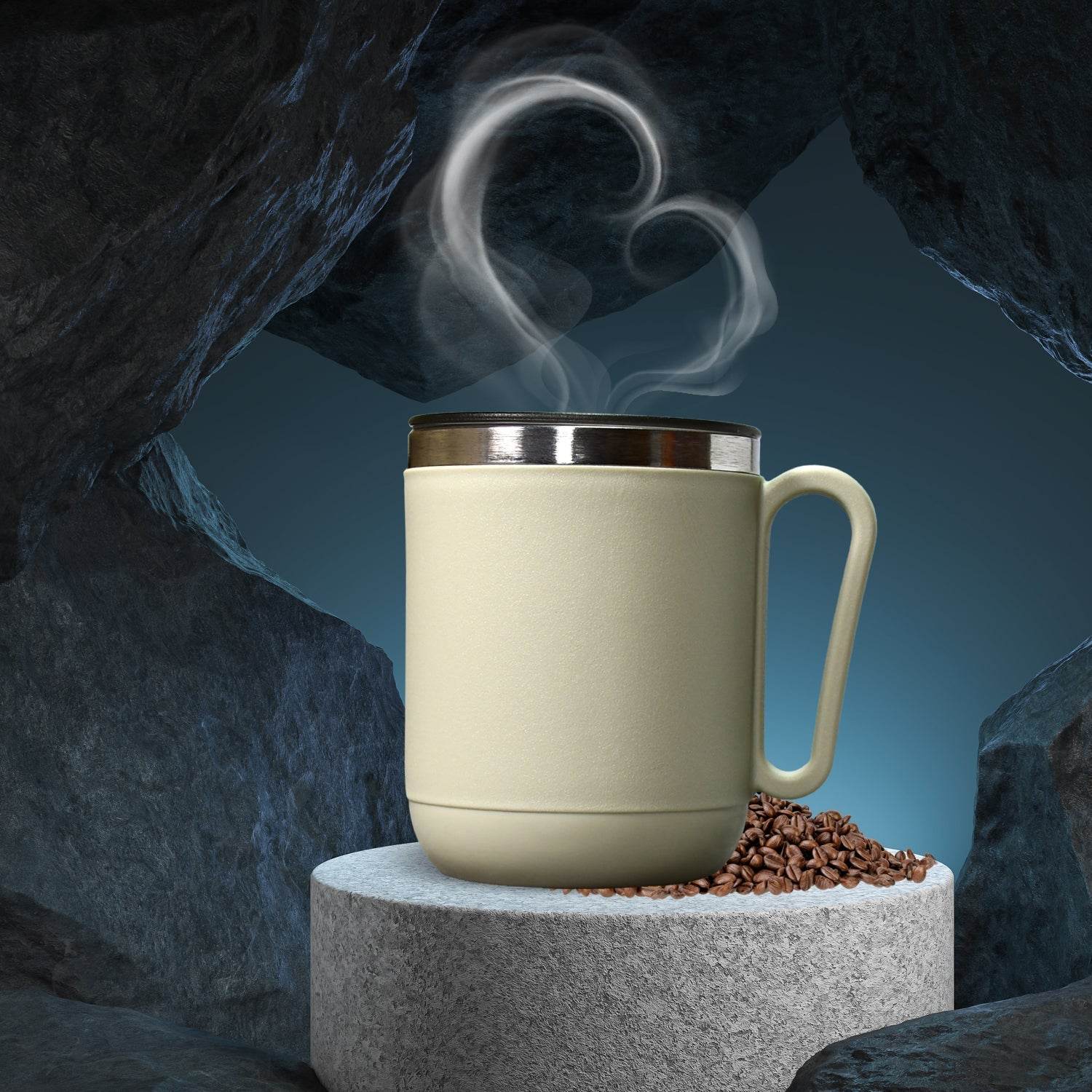 Ganesh Premium Stainless Steel Coffee Mug with heat resistant mug lid. Approx 400Ml mug. - infinityexculsivestore.com