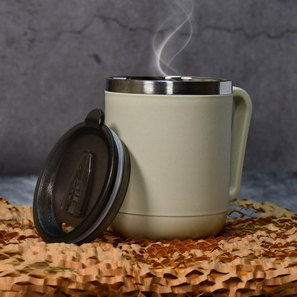 Ganesh Premium Stainless Steel Coffee Mug with heat resistant mug lid. Approx 400Ml mug. - infinityexculsivestore.com