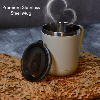 Ganesh Premium Stainless Steel Coffee Mug with heat resistant mug lid. Approx 400Ml mug. - infinityexculsivestore.com